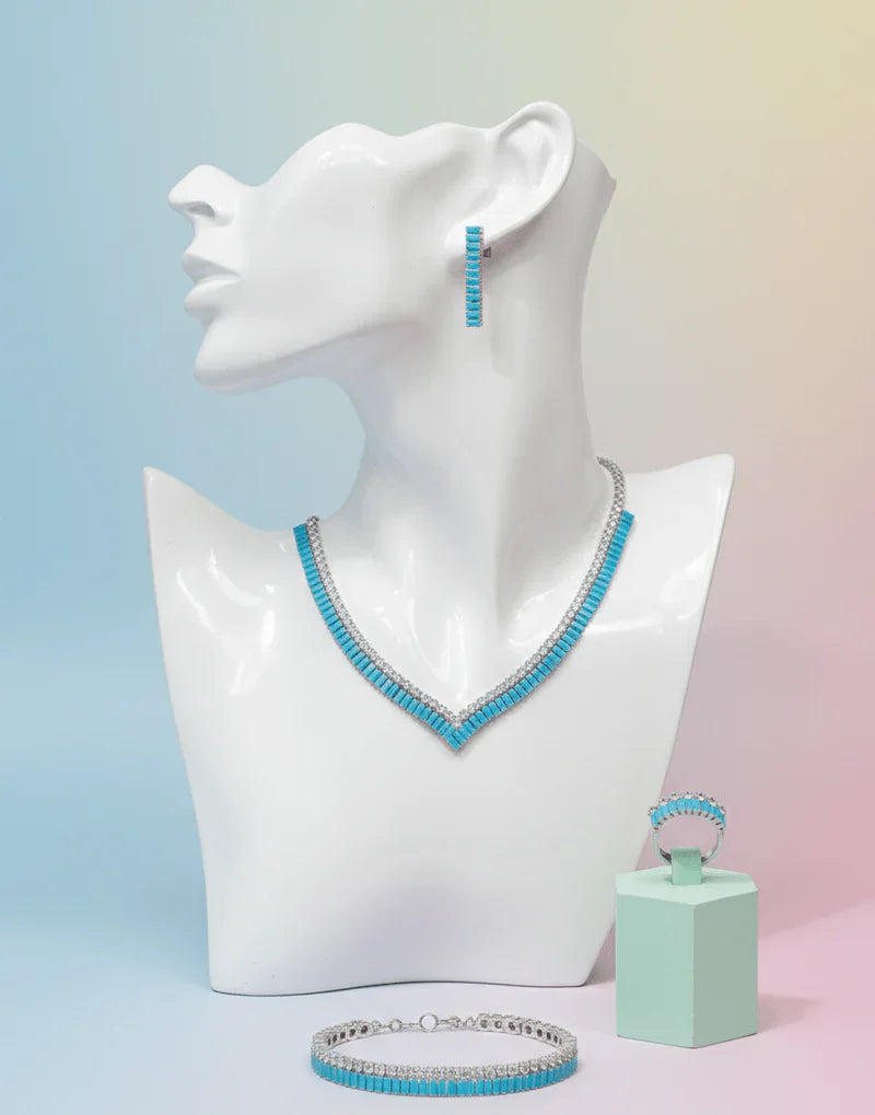 Turquoise V-Cut Crystal Jewelry Set